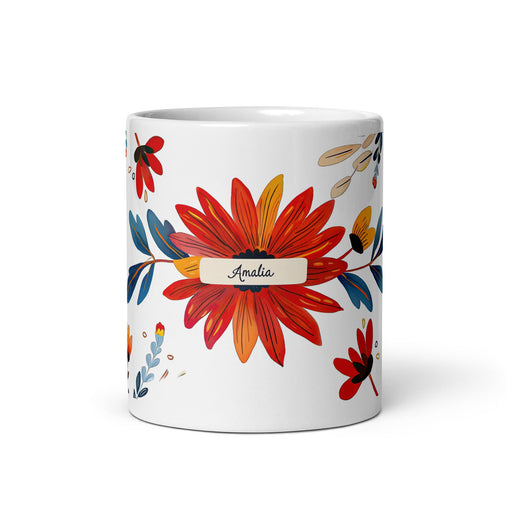 Amalia Exclusive Name Art Piece Home Office Work Coffee Mug Mexican Spanish Pride Gift Cup One - Of - A - Kind Calligraphy White Glossy Mug | A15 - Mexicada