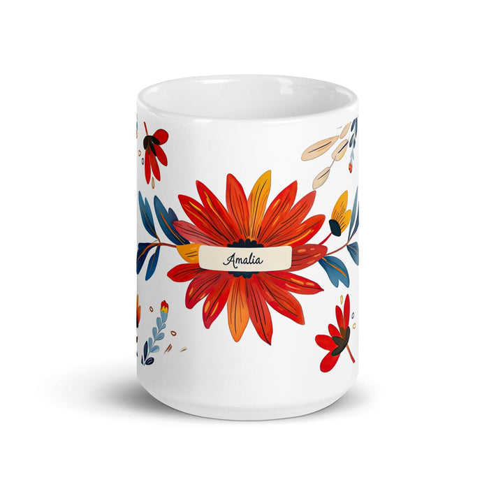 Amalia Exclusive Name Art Piece Home Office Work Coffee Mug Mexican Spanish Pride Gift Cup One-Of-A-Kind Calligraphy White Glossy Mug | A15 Mexicada