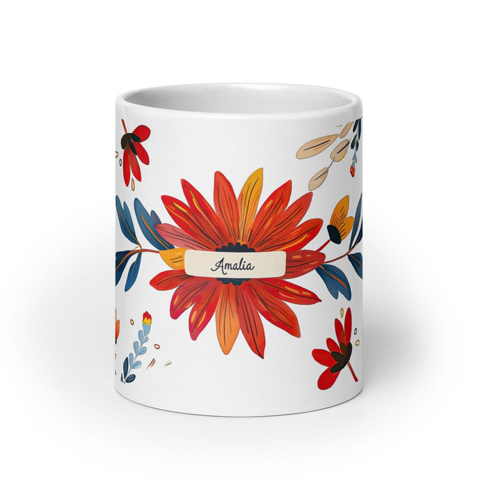 Amalia Exclusive Name Art Piece Home Office Work Coffee Mug Mexican Spanish Pride Gift Cup One-Of-A-Kind Calligraphy White Glossy Mug | A15 Mexicada