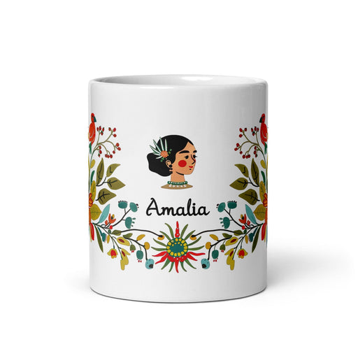 Amalia Exclusive Name Art Piece Home Office Work Coffee Mug Mexican Spanish Pride Gift Cup One-Of-A-Kind Calligraphy White Glossy Mug | A16 Mexicada