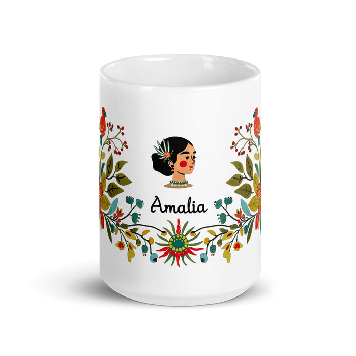 Amalia Exclusive Name Art Piece Home Office Work Coffee Mug Mexican Spanish Pride Gift Cup One-Of-A-Kind Calligraphy White Glossy Mug | A16 Mexicada