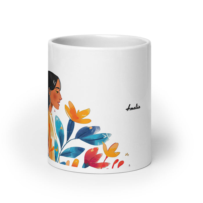 Amalia Exclusive Name Art Piece Home Office Work Coffee Mug Mexican Spanish Pride Gift Cup One - Of - A - Kind Calligraphy White Glossy Mug | A17 - Mexicada