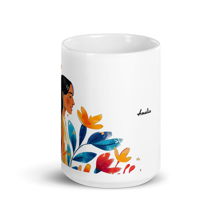 Amalia Exclusive Name Art Piece Home Office Work Coffee Mug Mexican Spanish Pride Gift Cup One - Of - A - Kind Calligraphy White Glossy Mug | A17 - Mexicada