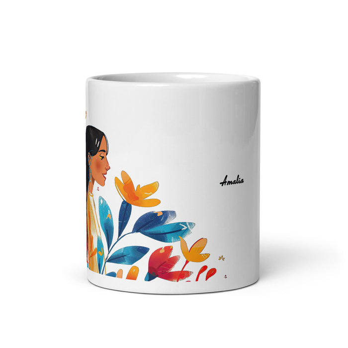 Amalia Exclusive Name Art Piece Home Office Work Coffee Mug Mexican Spanish Pride Gift Cup One - Of - A - Kind Calligraphy White Glossy Mug | A17 - Mexicada