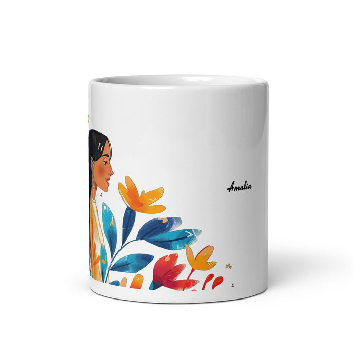 Amalia Exclusive Name Art Piece Home Office Work Coffee Mug Mexican Spanish Pride Gift Cup One-Of-A-Kind Calligraphy White Glossy Mug | A17 Mexicada