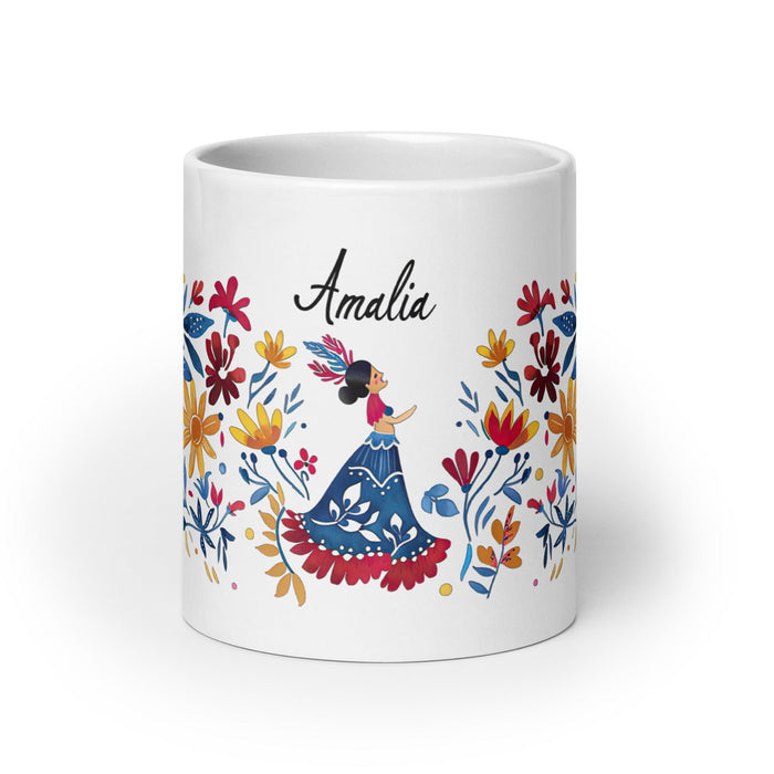 Amalia Exclusive Name Art Piece Home Office Work Coffee Mug Mexican Spanish Pride Gift Cup One-Of-A-Kind Calligraphy White Glossy Mug | A18 Mexicada