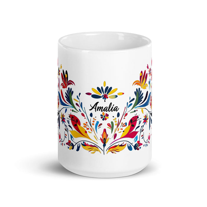 Amalia Exclusive Name Art Piece Home Office Work Coffee Mug Mexican Spanish Pride Gift Cup One - Of - A - Kind Calligraphy White Glossy Mug | A2 - Mexicada