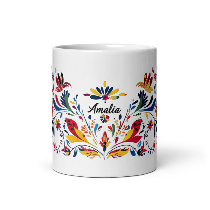 Amalia Exclusive Name Art Piece Home Office Work Coffee Mug Mexican Spanish Pride Gift Cup One - Of - A - Kind Calligraphy White Glossy Mug | A2 - Mexicada