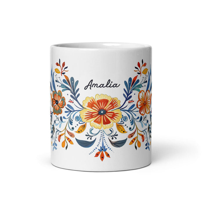 Amalia Exclusive Name Art Piece Home Office Work Coffee Mug Mexican Spanish Pride Gift Cup One-Of-A-Kind Calligraphy White Glossy Mug | A20 Mexicada