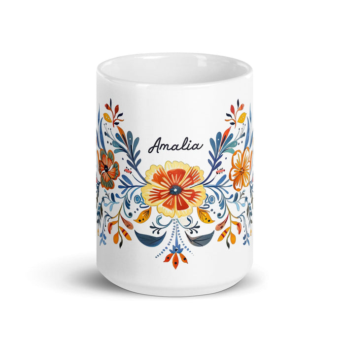 Amalia Exclusive Name Art Piece Home Office Work Coffee Mug Mexican Spanish Pride Gift Cup One-Of-A-Kind Calligraphy White Glossy Mug | A20 Mexicada