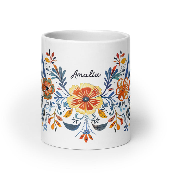 Amalia Exclusive Name Art Piece Home Office Work Coffee Mug Mexican Spanish Pride Gift Cup One-Of-A-Kind Calligraphy White Glossy Mug | A20 Mexicada