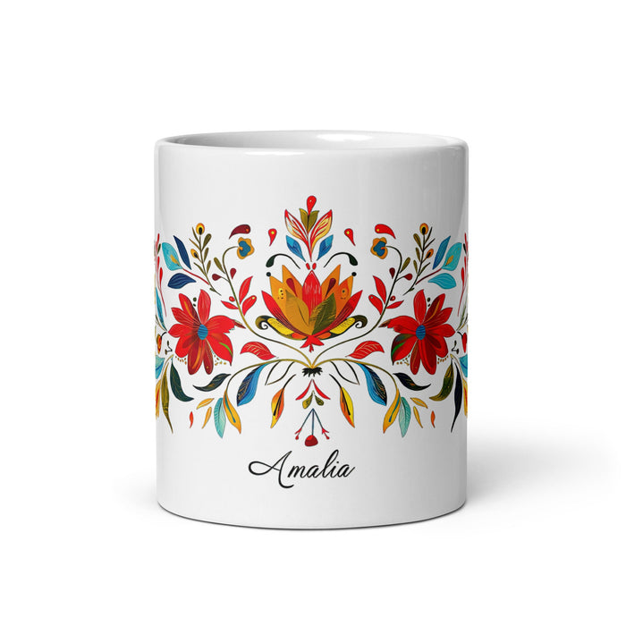 Amalia Exclusive Name Art Piece Home Office Work Coffee Mug Mexican Spanish Pride Gift Cup One - Of - A - Kind Calligraphy White Glossy Mug | A21 - Mexicada