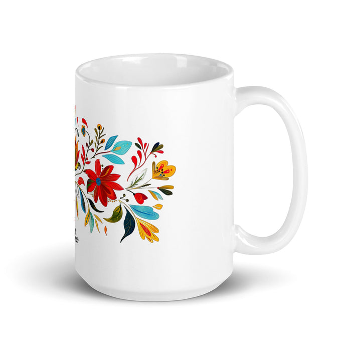 Amalia Exclusive Name Art Piece Home Office Work Coffee Mug Mexican Spanish Pride Gift Cup One - Of - A - Kind Calligraphy White Glossy Mug | A21 - Mexicada