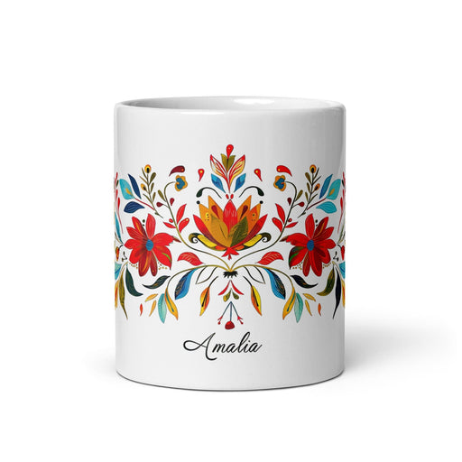 Amalia Exclusive Name Art Piece Home Office Work Coffee Mug Mexican Spanish Pride Gift Cup One-Of-A-Kind Calligraphy White Glossy Mug | A21 Mexicada