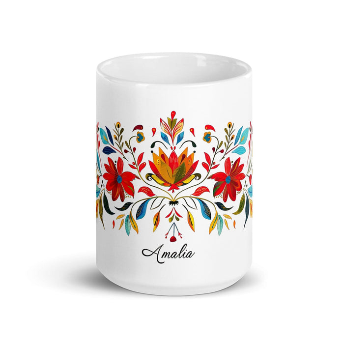 Amalia Exclusive Name Art Piece Home Office Work Coffee Mug Mexican Spanish Pride Gift Cup One-Of-A-Kind Calligraphy White Glossy Mug | A21 Mexicada