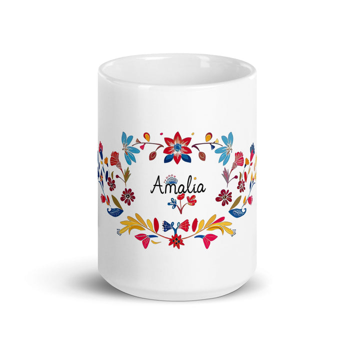 Amalia Exclusive Name Art Piece Home Office Work Coffee Mug Mexican Spanish Pride Gift Cup One - Of - A - Kind Calligraphy White Glossy Mug | A23 - Mexicada