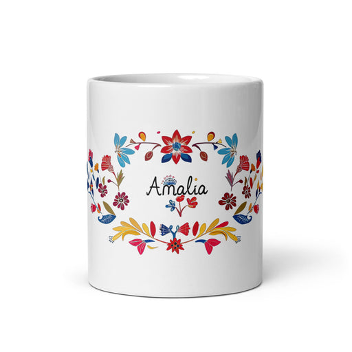 Amalia Exclusive Name Art Piece Home Office Work Coffee Mug Mexican Spanish Pride Gift Cup One - Of - A - Kind Calligraphy White Glossy Mug | A23 - Mexicada