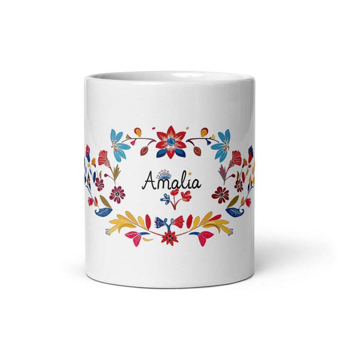 Amalia Exclusive Name Art Piece Home Office Work Coffee Mug Mexican Spanish Pride Gift Cup One-Of-A-Kind Calligraphy White Glossy Mug | A23 Mexicada