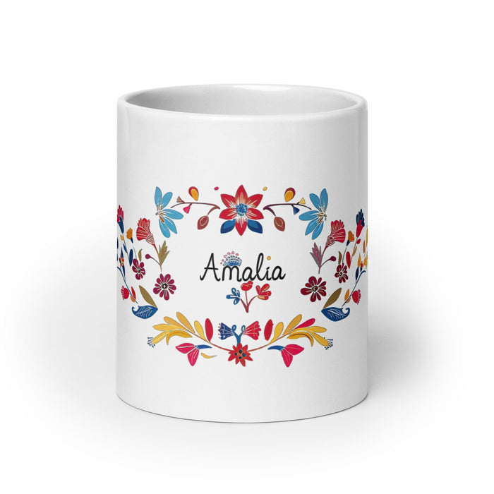 Amalia Exclusive Name Art Piece Home Office Work Coffee Mug Mexican Spanish Pride Gift Cup One-Of-A-Kind Calligraphy White Glossy Mug | A23 Mexicada