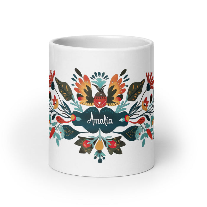 Amalia Exclusive Name Art Piece Home Office Work Coffee Mug Mexican Spanish Pride Gift Cup One-Of-A-Kind Calligraphy White Glossy Mug | A24 Mexicada