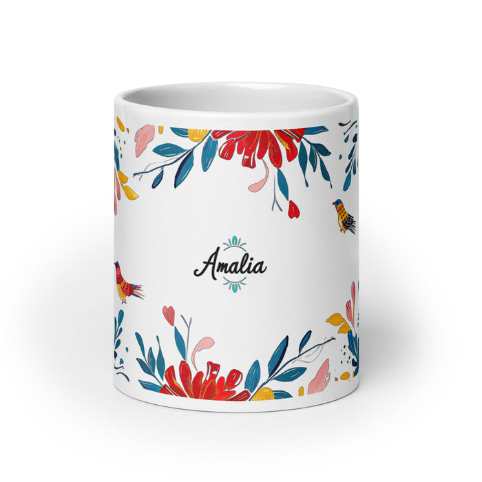 Amalia Exclusive Name Art Piece Home Office Work Coffee Mug Mexican Spanish Pride Gift Cup One - Of - A - Kind Calligraphy White Glossy Mug | A25 - Mexicada