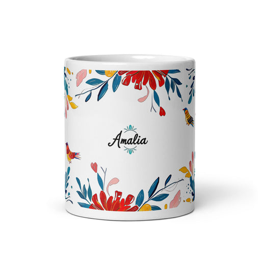 Amalia Exclusive Name Art Piece Home Office Work Coffee Mug Mexican Spanish Pride Gift Cup One - Of - A - Kind Calligraphy White Glossy Mug | A25 - Mexicada