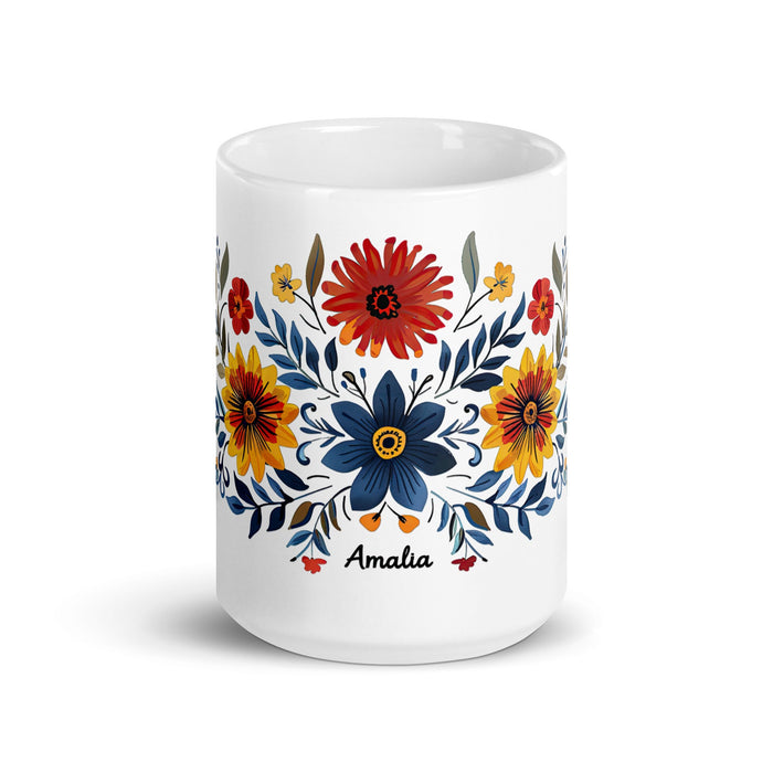 Amalia Exclusive Name Art Piece Home Office Work Coffee Mug Mexican Spanish Pride Gift Cup One - Of - A - Kind Calligraphy White Glossy Mug | A26 - Mexicada