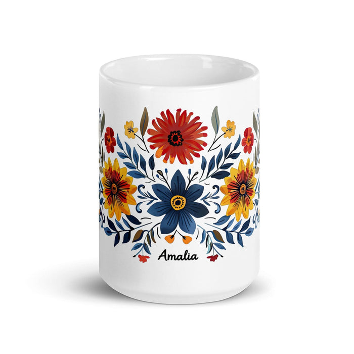 Amalia Exclusive Name Art Piece Home Office Work Coffee Mug Mexican Spanish Pride Gift Cup One-Of-A-Kind Calligraphy White Glossy Mug | A26 Mexicada