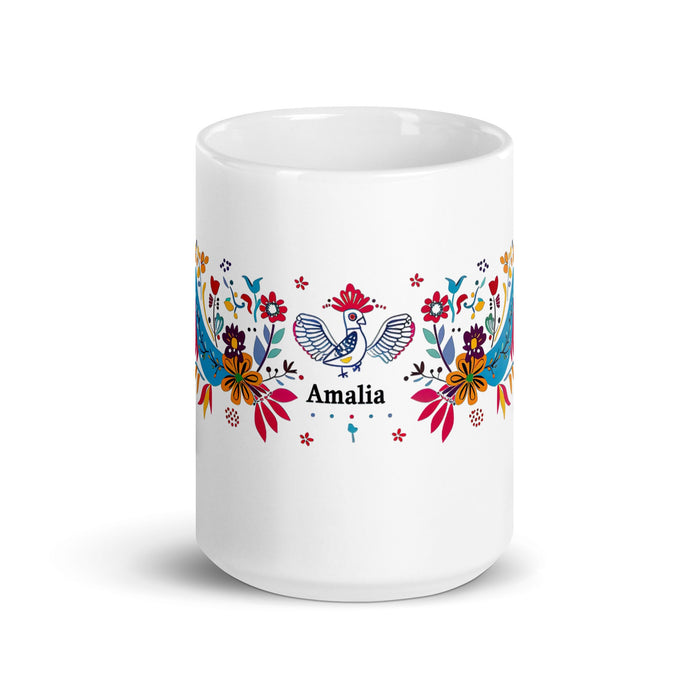 Amalia Exclusive Name Art Piece Home Office Work Coffee Mug Mexican Spanish Pride Gift Cup One - Of - A - Kind Calligraphy White Glossy Mug | A27 - Mexicada