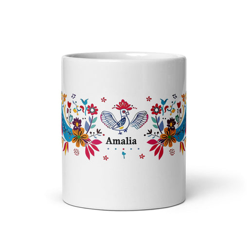 Amalia Exclusive Name Art Piece Home Office Work Coffee Mug Mexican Spanish Pride Gift Cup One-Of-A-Kind Calligraphy White Glossy Mug | A27 Mexicada