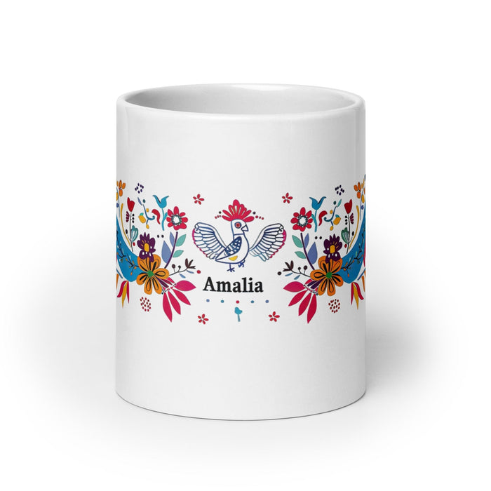 Amalia Exclusive Name Art Piece Home Office Work Coffee Mug Mexican Spanish Pride Gift Cup One-Of-A-Kind Calligraphy White Glossy Mug | A27 Mexicada