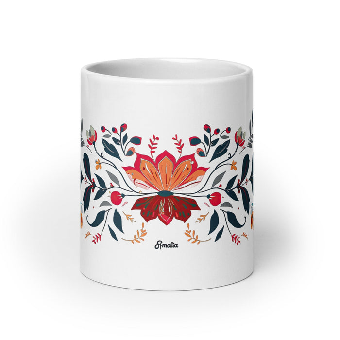 Amalia Exclusive Name Art Piece Home Office Work Coffee Mug Mexican Spanish Pride Gift Cup One-Of-A-Kind Calligraphy White Glossy Mug | A28 Mexicada