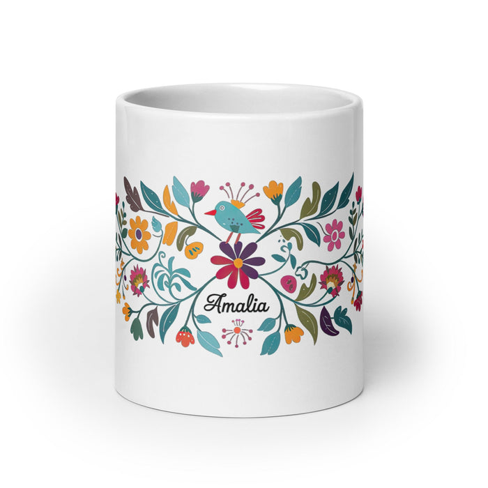 Amalia Exclusive Name Art Piece Home Office Work Coffee Mug Mexican Spanish Pride Gift Cup One - Of - A - Kind Calligraphy White Glossy Mug | A29 - Mexicada