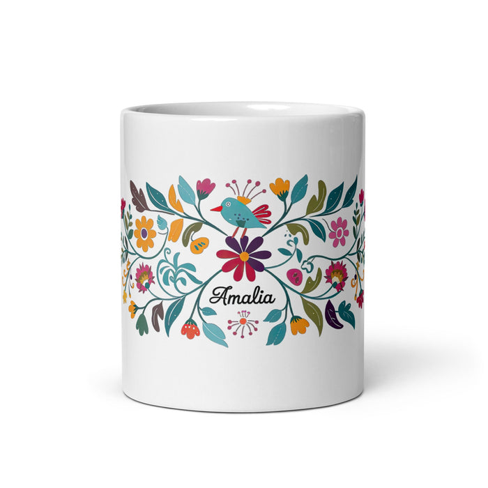 Amalia Exclusive Name Art Piece Home Office Work Coffee Mug Mexican Spanish Pride Gift Cup One - Of - A - Kind Calligraphy White Glossy Mug | A29 - Mexicada