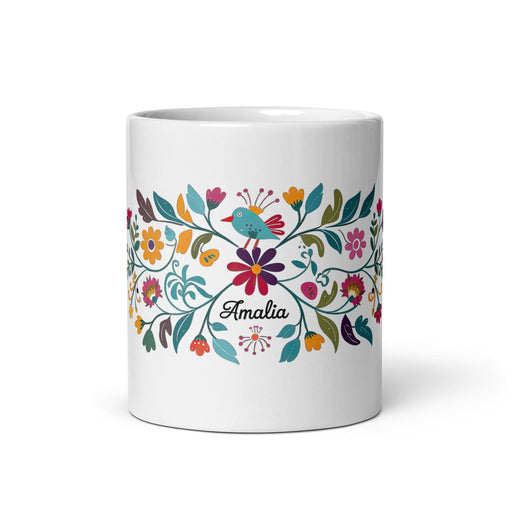 Amalia Exclusive Name Art Piece Home Office Work Coffee Mug Mexican Spanish Pride Gift Cup One-Of-A-Kind Calligraphy White Glossy Mug | A29 Mexicada