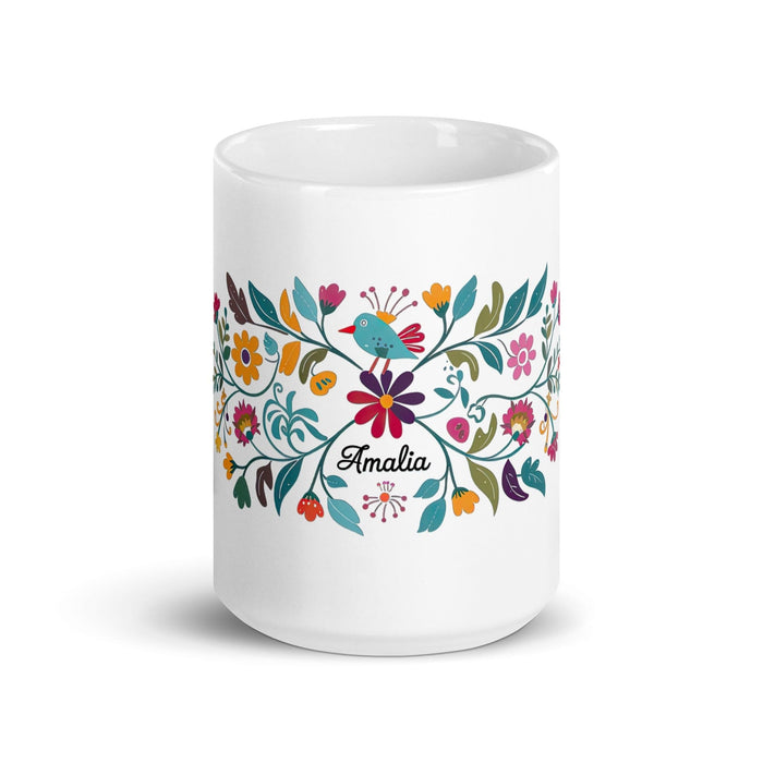 Amalia Exclusive Name Art Piece Home Office Work Coffee Mug Mexican Spanish Pride Gift Cup One-Of-A-Kind Calligraphy White Glossy Mug | A29 Mexicada