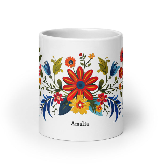 Amalia Exclusive Name Art Piece Home Office Work Coffee Mug Mexican Spanish Pride Gift Cup One - Of - A - Kind Calligraphy White Glossy Mug | A3 - Mexicada