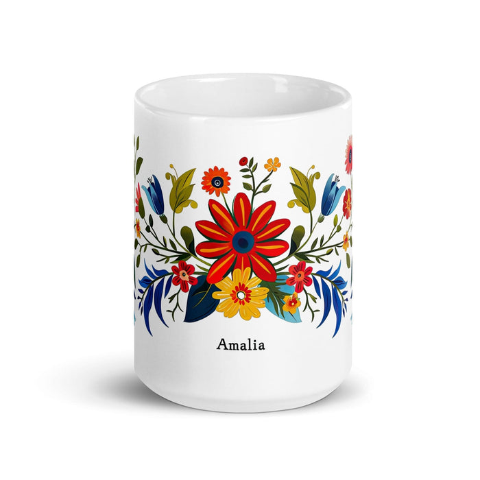 Amalia Exclusive Name Art Piece Home Office Work Coffee Mug Mexican Spanish Pride Gift Cup One-Of-A-Kind Calligraphy White Glossy Mug | A3 Mexicada