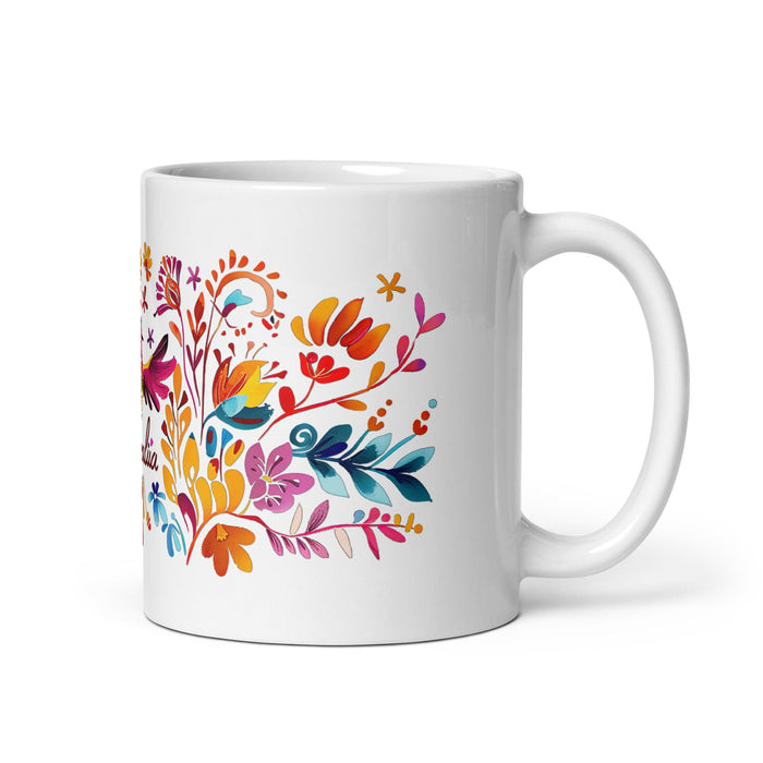 Amalia Exclusive Name Art Piece Home Office Work Coffee Mug Mexican Spanish Pride Gift Cup One - Of - A - Kind Calligraphy White Glossy Mug | A30 - Mexicada