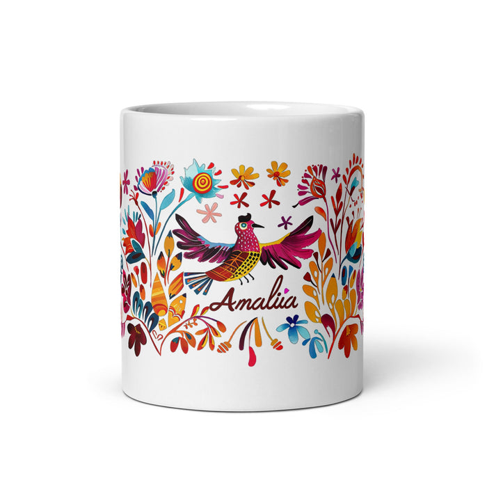 Amalia Exclusive Name Art Piece Home Office Work Coffee Mug Mexican Spanish Pride Gift Cup One - Of - A - Kind Calligraphy White Glossy Mug | A30 - Mexicada