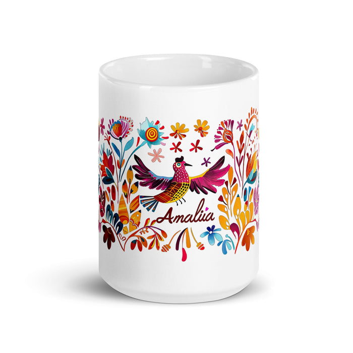 Amalia Exclusive Name Art Piece Home Office Work Coffee Mug Mexican Spanish Pride Gift Cup One - Of - A - Kind Calligraphy White Glossy Mug | A30 - Mexicada