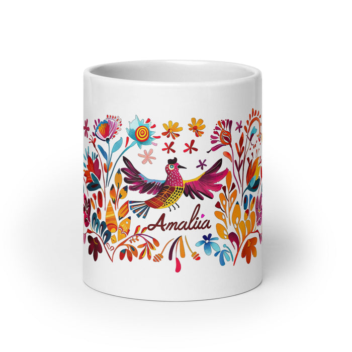 Amalia Exclusive Name Art Piece Home Office Work Coffee Mug Mexican Spanish Pride Gift Cup One - Of - A - Kind Calligraphy White Glossy Mug | A30 - Mexicada