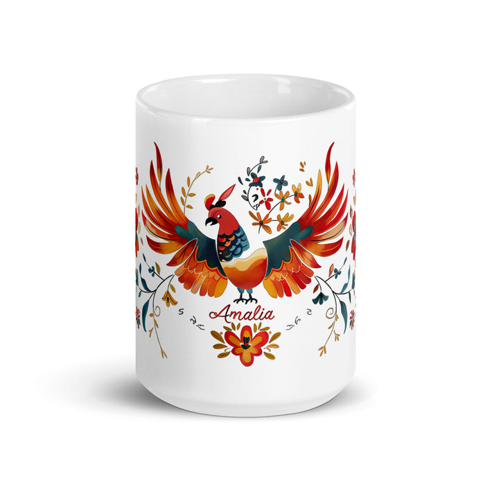 Amalia Exclusive Name Art Piece Home Office Work Coffee Mug Mexican Spanish Pride Gift Cup One - Of - A - Kind Calligraphy White Glossy Mug | A31 - Mexicada