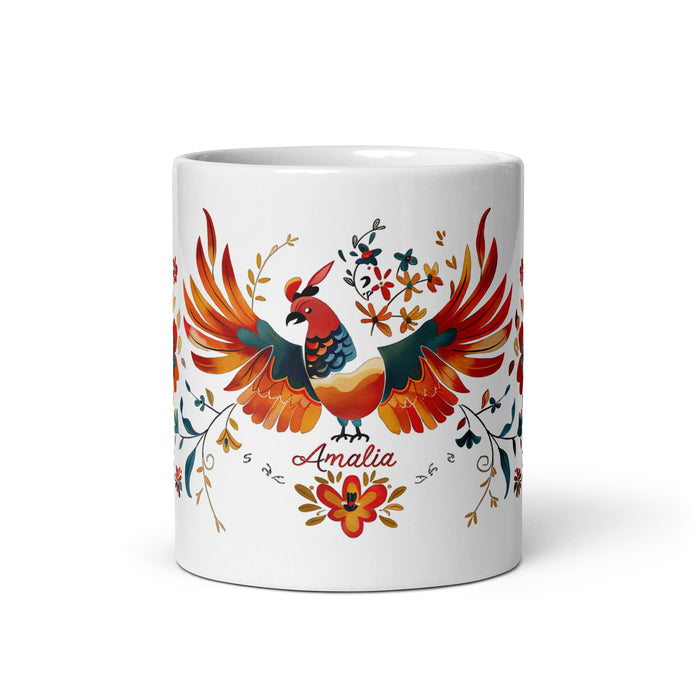 Amalia Exclusive Name Art Piece Home Office Work Coffee Mug Mexican Spanish Pride Gift Cup One - Of - A - Kind Calligraphy White Glossy Mug | A31 - Mexicada