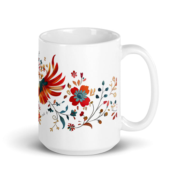 Amalia Exclusive Name Art Piece Home Office Work Coffee Mug Mexican Spanish Pride Gift Cup One - Of - A - Kind Calligraphy White Glossy Mug | A31 - Mexicada