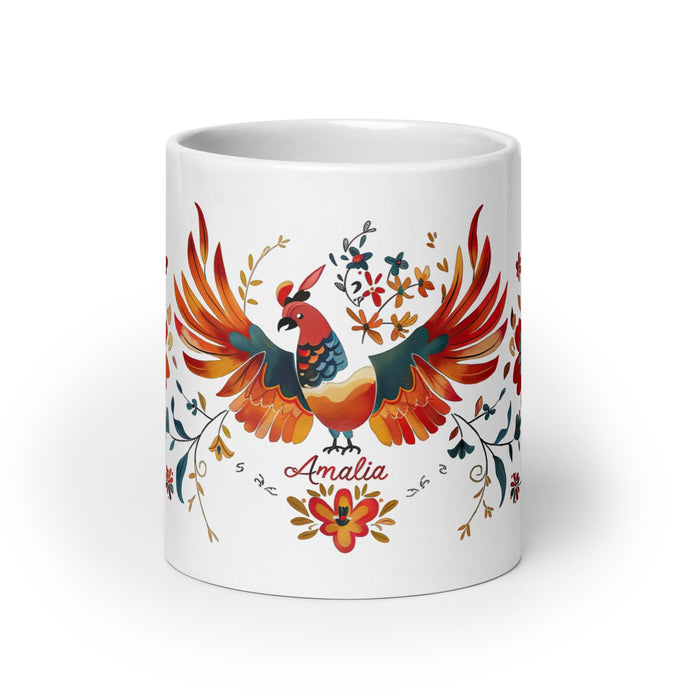 Amalia Exclusive Name Art Piece Home Office Work Coffee Mug Mexican Spanish Pride Gift Cup One-Of-A-Kind Calligraphy White Glossy Mug | A31 Mexicada