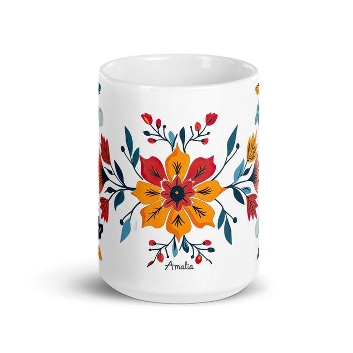 Amalia Exclusive Name Art Piece Home Office Work Coffee Mug Mexican Spanish Pride Gift Cup One - Of - A - Kind Calligraphy White Glossy Mug | A4 - Mexicada