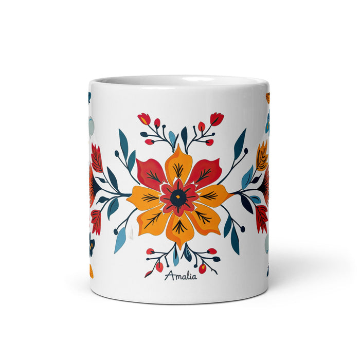 Amalia Exclusive Name Art Piece Home Office Work Coffee Mug Mexican Spanish Pride Gift Cup One - Of - A - Kind Calligraphy White Glossy Mug | A4 - Mexicada