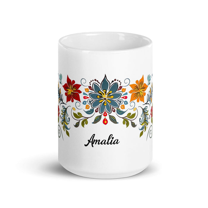 Amalia Exclusive Name Art Piece Home Office Work Coffee Mug Mexican Spanish Pride Gift Cup One-Of-A-Kind Calligraphy White Glossy Mug | A5 Mexicada