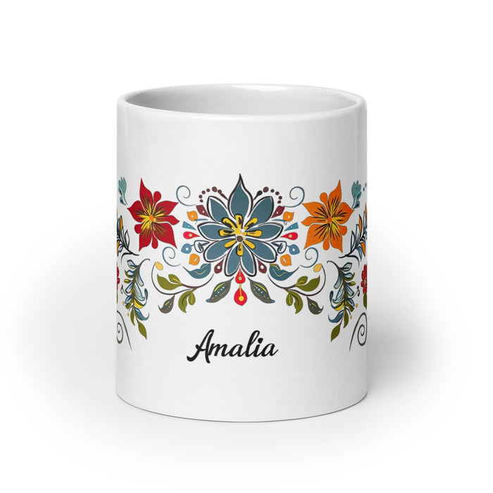 Amalia Exclusive Name Art Piece Home Office Work Coffee Mug Mexican Spanish Pride Gift Cup One-Of-A-Kind Calligraphy White Glossy Mug | A5 Mexicada